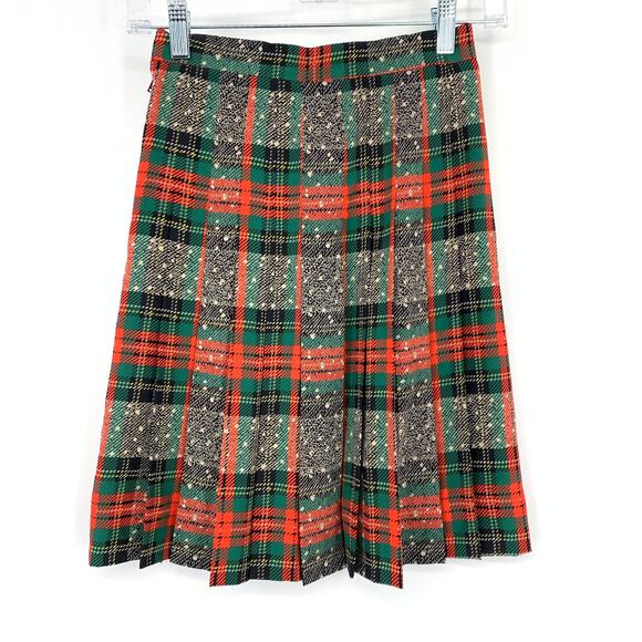 Vintage Tartan Plaid Skirt Womens Size 00 Pleated A-Line 24” Waist Holiday - Picture 2 of 4